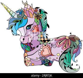 einhornzentangle-Stil. Kann zum Bedrucken von T-Shirts, Tapeten oder Poster verwendet werden. Stock Vektor