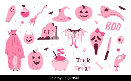 Set mit verschiedenen Halloween-Aufklebern. Stock Vektor