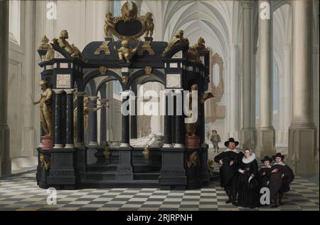 Eine Familie neben dem Grab von Prinz Wilhelm I. in der Nieuwe Kerk, Delft 1645 von Dirk van Delen Stockfoto