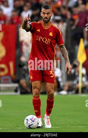 Leonardo Spinazzola von AS Roma in Aktion während des Fußballspiels Der Serie A zwischen AS Roma und US Salernitana 1919 im Olimpico Stadion in Rom (Italien) Stockfoto