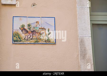 Typisches Keramikbild in Taormina, Sizilien, Italien Stockfoto