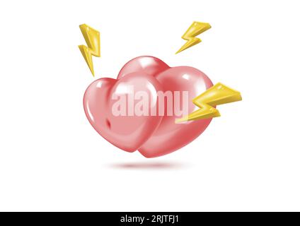 Vektorsymbol mit rosafarbenem Herz und Blitz zum Valentinstag im realistischen 3D-Stil. Vektor realistisches Banner mit Herz auf rosa Hintergrund. Stock Vektor