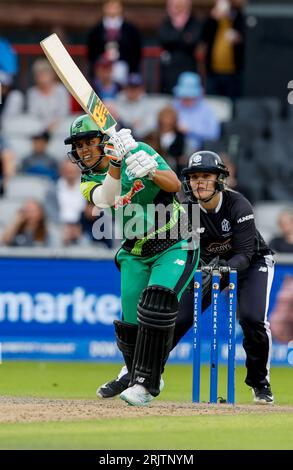 23. August 2023; Old Trafford Cricket Ground, Manchester, England; The Hundred Womens Cricket, Manchester Originals versus Southern Brave; Chloe Tryon of Southern Brave Stockfoto