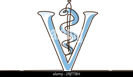 Veterinärsymbol - Caduceus-Schlange mit Stock. Durchgehend eine Zeile Stock Vektor