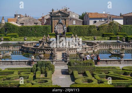 Villa Lante. Giardino e la fontana dei Mori - Garten und Brunnen der Mauren, Bagnaia, Viertel Viterbo. Lazio. Italien Stockfoto