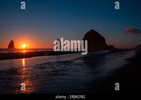 Cannon Beach Sunset and Blue Sky. High quality photo Stock Photo