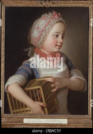 Girl with Bullfinch in a Cage 1766 von per Krafft the Elder Stockfoto