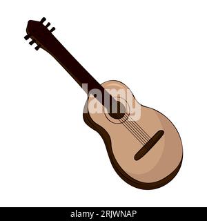 Darstellung des handgezeichneten Vektors. Klassische Holzgitarre. Ein Musikinstrument mit Schnürung. Isoliert auf weißem Hintergrund Stock Vektor