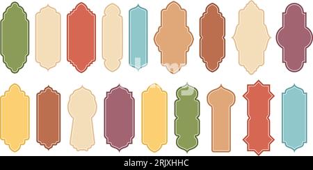 islamische Fenstergruppe Formen. Arabischer muslimischer Formbogen. Ramadan kareem Silhouette Moscheetor. Islamische Arabeske. Vektorillustration des Rohteils isoliert auf W Stock Vektor