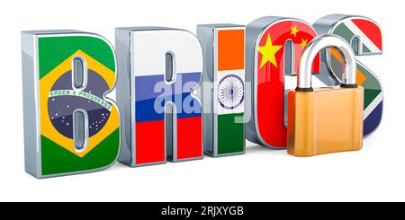 BRICS summit with padlock, 3D rendering isolated on white background Stock Photo