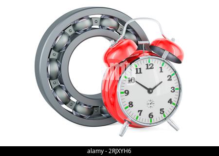 Ball bearing with alarm clock, 3D rendering isolated on white background Stock Photo