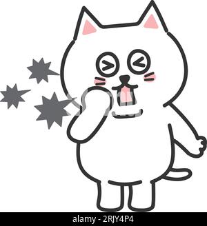 Weiße Karikaturkatze kann nicht aufhören zu husten, Vektorillustration. Stock Vektor