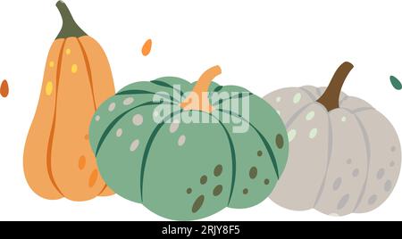 Halloween Kürbisse. Set Kürbisse. Herbstgemüse für halloween. Vektorillustration. Stock Vektor