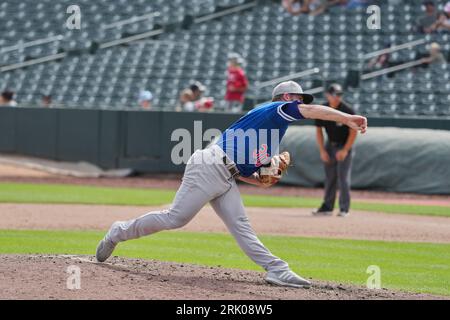 20. August 2023: Jake Reed (19) wirft ein Pitch mit Oklahoma City Dodgers und Salt Lake Bees im Smiths Field in Salt Lake UT. David Seelig/Cal Sport Medi Stockfoto