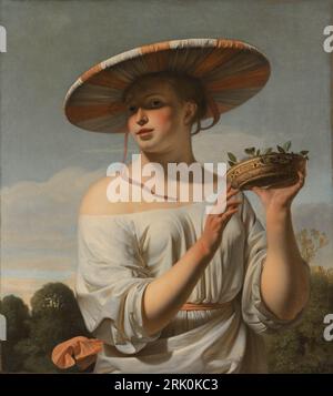 Girl in a Large Hat between circa 1645 and circa 1650 by Caesar van Everdingen Stock Photo