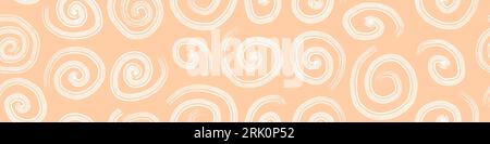 Seamless pattern with hand drawn spirals. White elements on beige background. Vector illustration. Stock Vektor