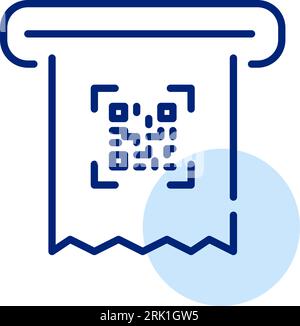 Quittung mit qr-Code-Ausdruck. Kontaktlose Geldautomaten- oder Zahlungstransaktion. Pixel perfekter, bearbeitbarer Hub Stock Vektor