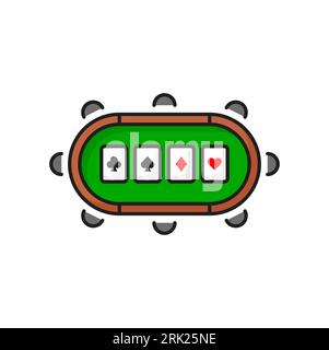 Table with aces poker card, gamble games color line icon. Vector casino furniture and poker aces combination, green table and chairs Stock Vektor