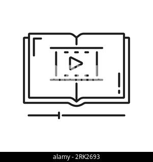 Movie script thin line icon. Screenplay writing thin line scenario. Vector filmmaking outline drawing. Movie video production scenery and play sign Stock Vektor