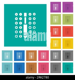Satz Schraubendreherbits mehrfarbige flache Symbole auf einfachen quadratischen Hintergründen. Weiße und dunklere Symbolvarianten für schwebe- oder aktive Effekte. Stock Vektor
