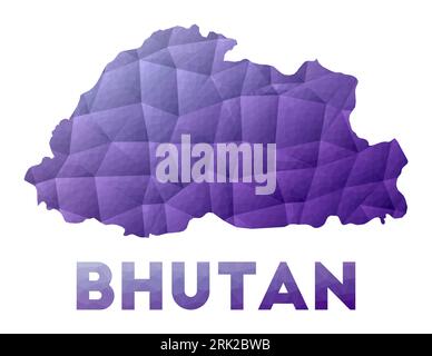 Map of Bhutan. Low poly illustration of the country. Purple geometric design. Polygonal vector illustration. Stock Vector