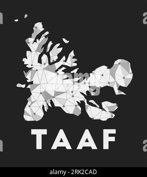 TAAF – Karte des Kommunikationsnetzwerks des Landes. TAAF trendiges geometrisches Design auf dunklem Hintergrund. Technologie, Internet, Netzwerk, Telekommunikationskonzept Stock Vektor