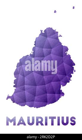 Karte von Mauritius. Niedrige Poly-Darstellung der Insel. Violettes geometrisches Design. Polygonale Vektorillustration. Stock Vektor