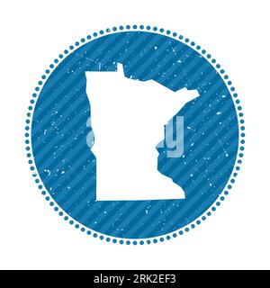 Gestreifter Reiseaufkleber im Retro-Look von Minnesota. Abzeichen mit Karte des US-Bundesstaates, Vektorillustration. Stock Vektor