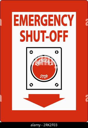 Not-aus-Schalter mit Brandzeichen und Notausschaltung Stock Vektor