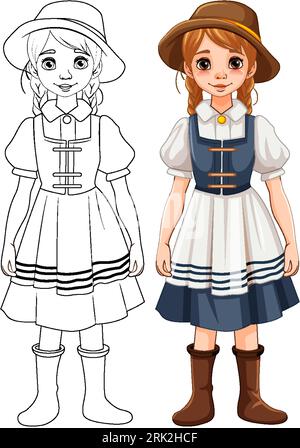 Vektor-Karikaturillustration einer Frau in bayerischem Trachtenoutfit Stock Vektor