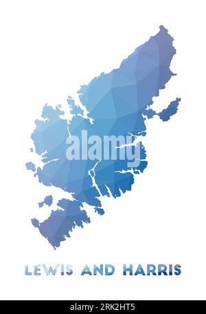 Niedrige Poly-Karte von Lewis und Harris. Geometrische Darstellung der Insel. Lewis und Harris polygonale Karte. Technologie, Internet, Netzwerkkonzept. Stock Vektor