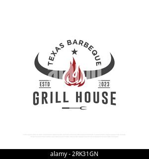 Texas Grill house logo design vector, retro grill house and bar or restaurant icon vector illustrations emblem template Stock Vektor