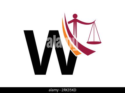 Initial W monogram alphabet with law scale sign symbol. Lawyer And Justice, Law Attorney, Legal,  Law Office, Scale, Logo Template Stock Vector