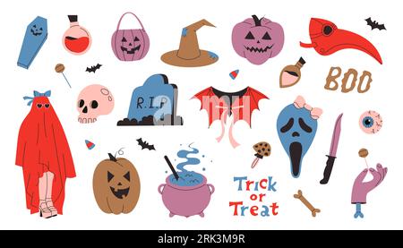 Set mit verschiedenen Halloween-Aufklebern. Stock Vektor