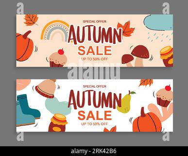 Autumn sale banner template background. Autumn shopping sale with element and text. Stock Vector