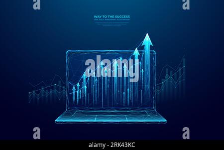 Growing graph chart on a laptop screen. Digital arrows up and diagram Stock Vektor