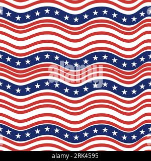 Nahtloses Muster des amerikanischen Unabhängigkeitstages mit der Flagge der vereinigten staaten im welligen Stil. Stock Vektor