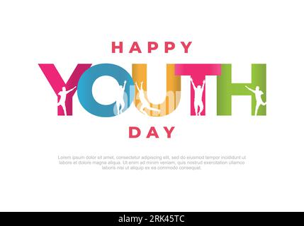 Happy International Youth day on 12 August. With happy people and colorful text lettering. Hand Drawn Campaign on white background. Stock Vektor