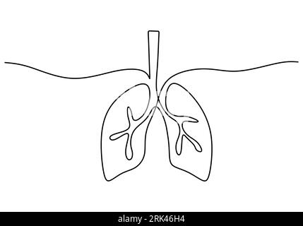 One continuous single line hand drawing of lungs isolated on white background. Stock Vector