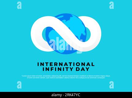 Internationales Infinity-Tag-Bannerplakat am 8. august mit weißem Infinity-Symbol und Erde auf blauem Hintergrund. Stock Vektor