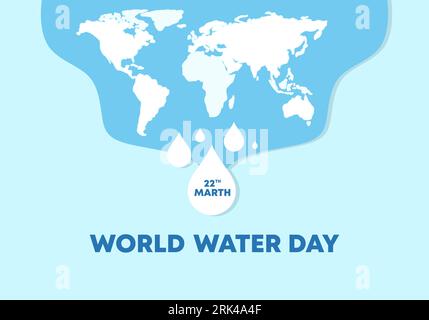 World Water Day Poster Banner Hintergrund mit Weltkarte und Wassertropfen auf blauer Farbe. Stock Vektor