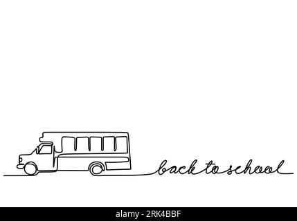 One continuous single line hand drawn of bus for back to school theme isolated on white background. Stock Vector