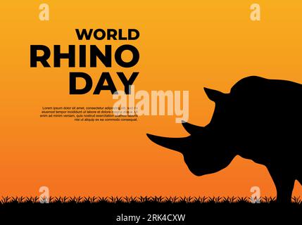 World rhino day background banner poster with rhino head in the afternoon on september 22. Stock Vector