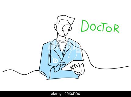 One continuous single line of male doctor isolated on white background. Stock Vektor
