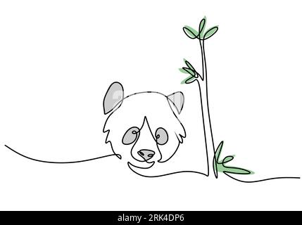 One continuous single line of International red panda day with bamboo tree isolated on white background. Stock Vektor