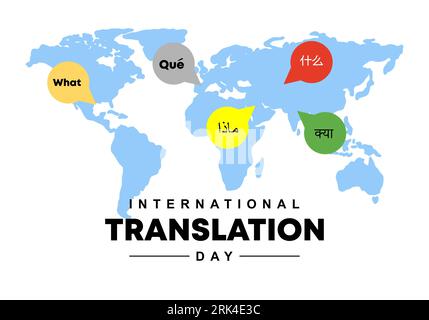 Internationales Hintergrundbanner-Poster mit Wortsprachen und Erdkarte am 30. september. Stock Vektor