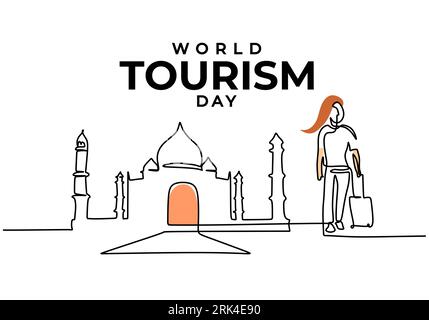 Eine durchgehende Linie des Welttourismus-Tages mit man-Urlaub. Stock Vektor