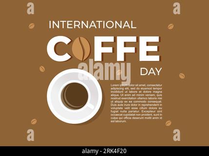 International coffee day background banner poster with cup and bean on brown color. Stock Vektor