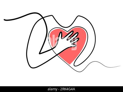 Eine durchgehende einzelne Zeile des Körperumarmungs-Liebessymbols, isoliert auf weißem Hintergrund. Stock Vektor