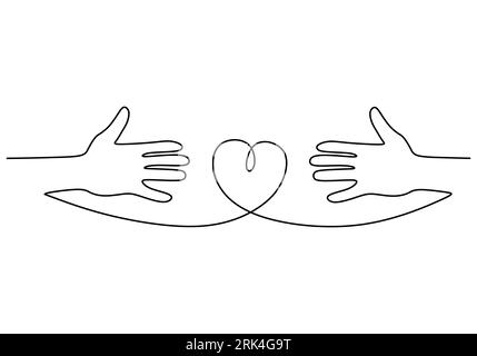 Ein durchgehender Tag mit zwei Händen und Liebe auf weißem Hintergrund. Stock Vektor